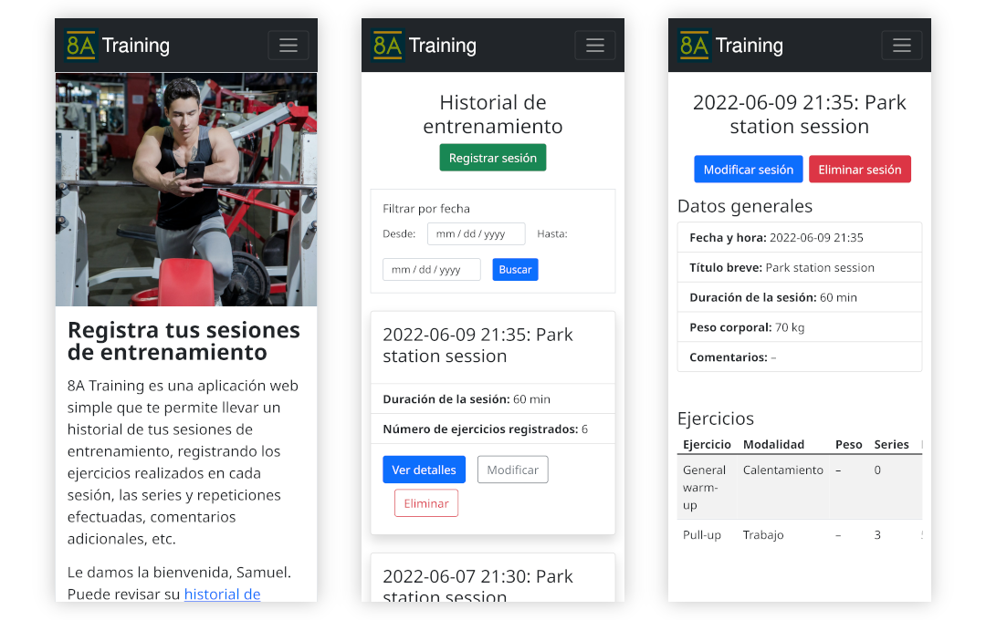 Screenshots of the web-app on a mobile phone.