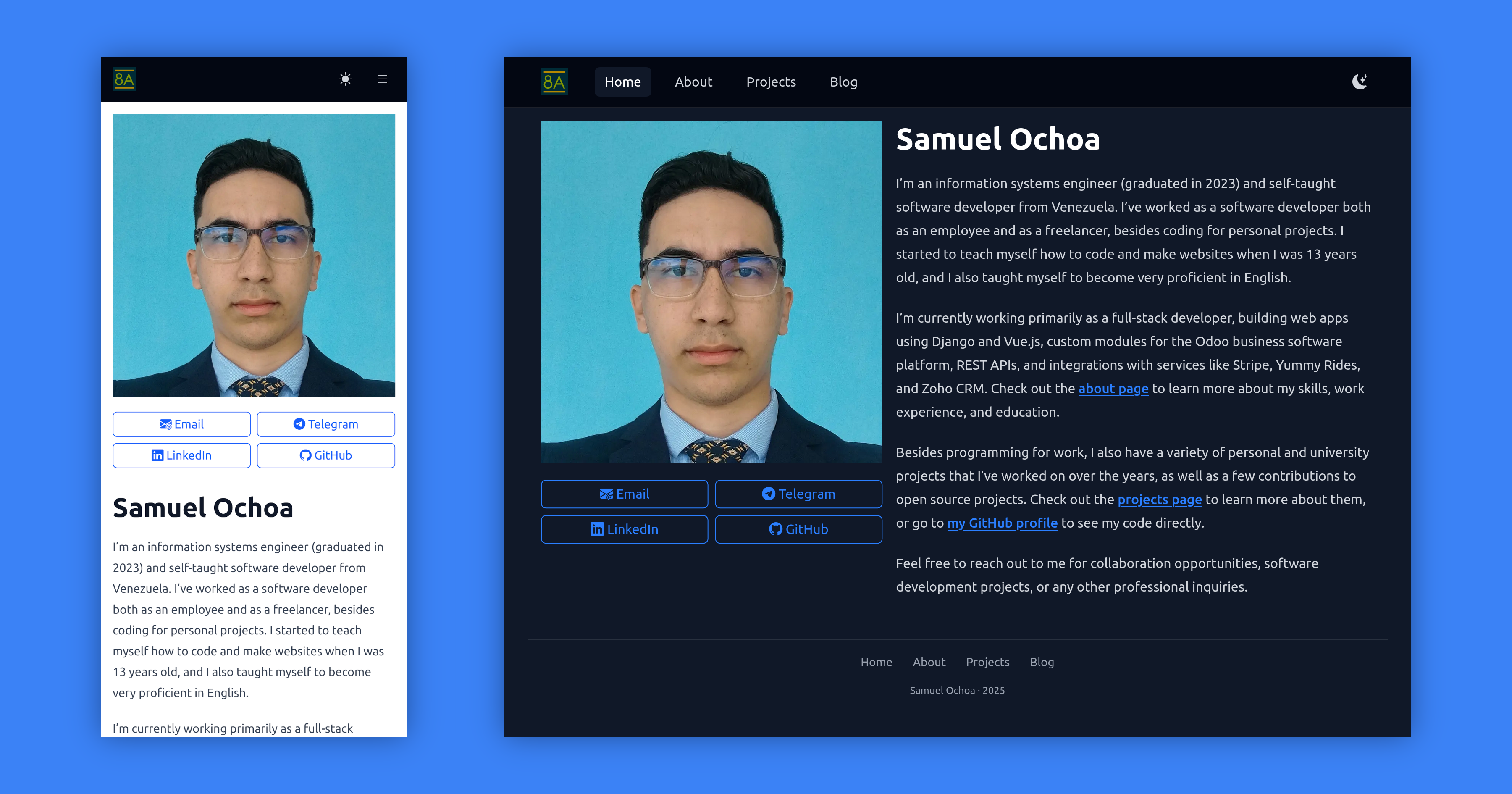 Screenshots of my redesigned website on mobile and desktop.